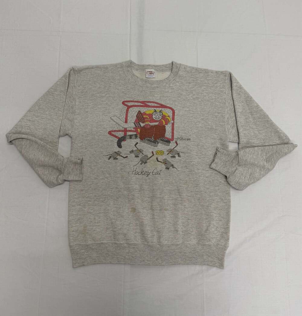 Vintage 90s B. Kliban Crazy Shirts Hockey Cat Sweatshirt Size Medium